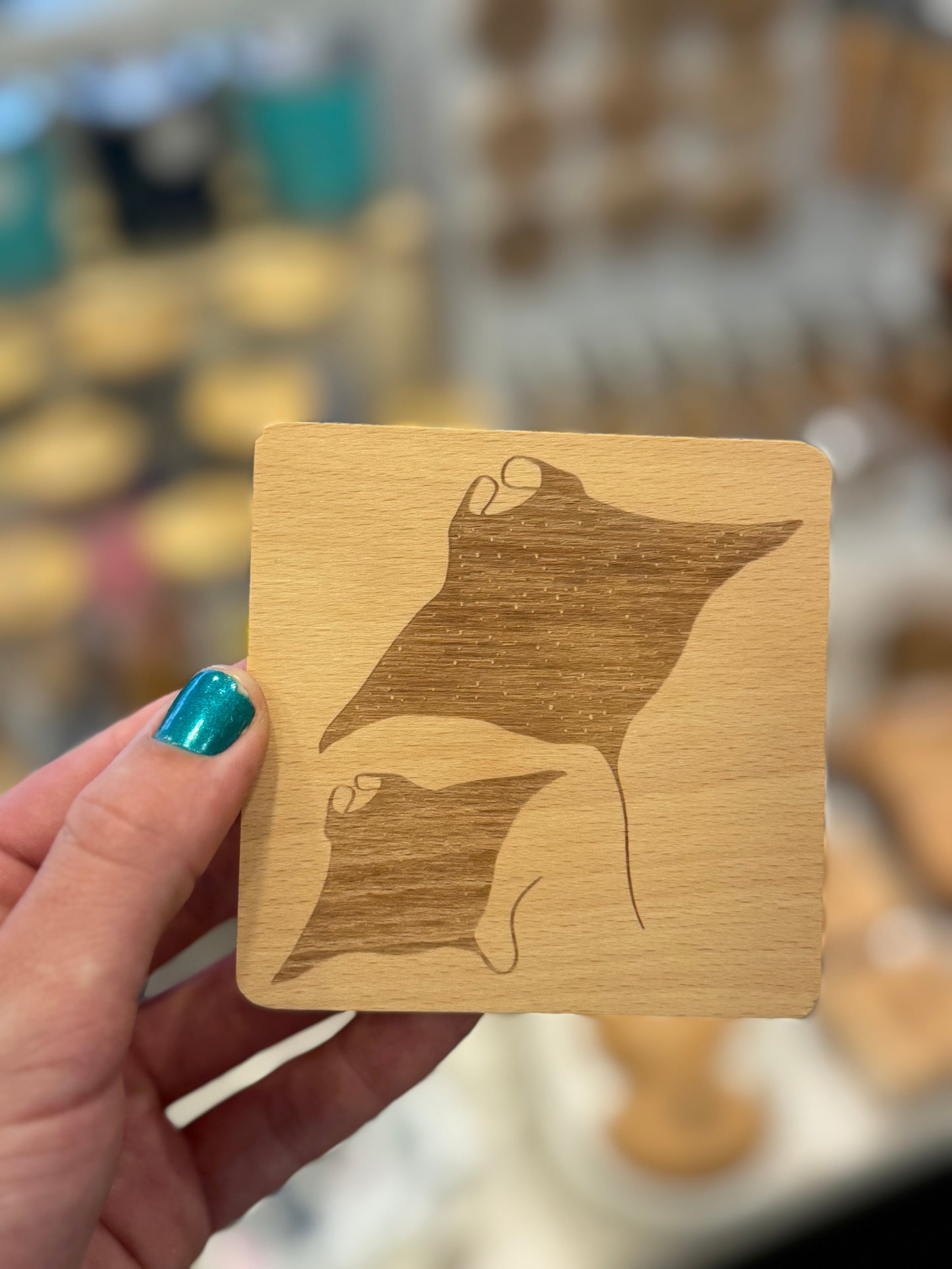 Square Engraved Beach Wood Coasters