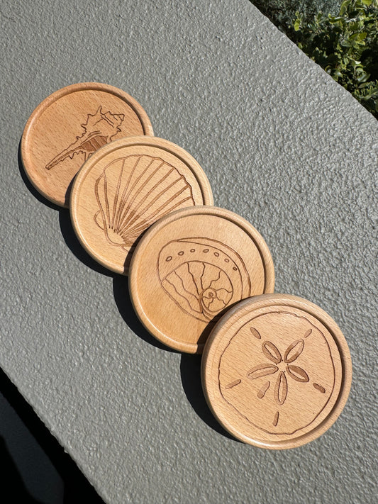 Round Wooden Engraved Coastal Coasters