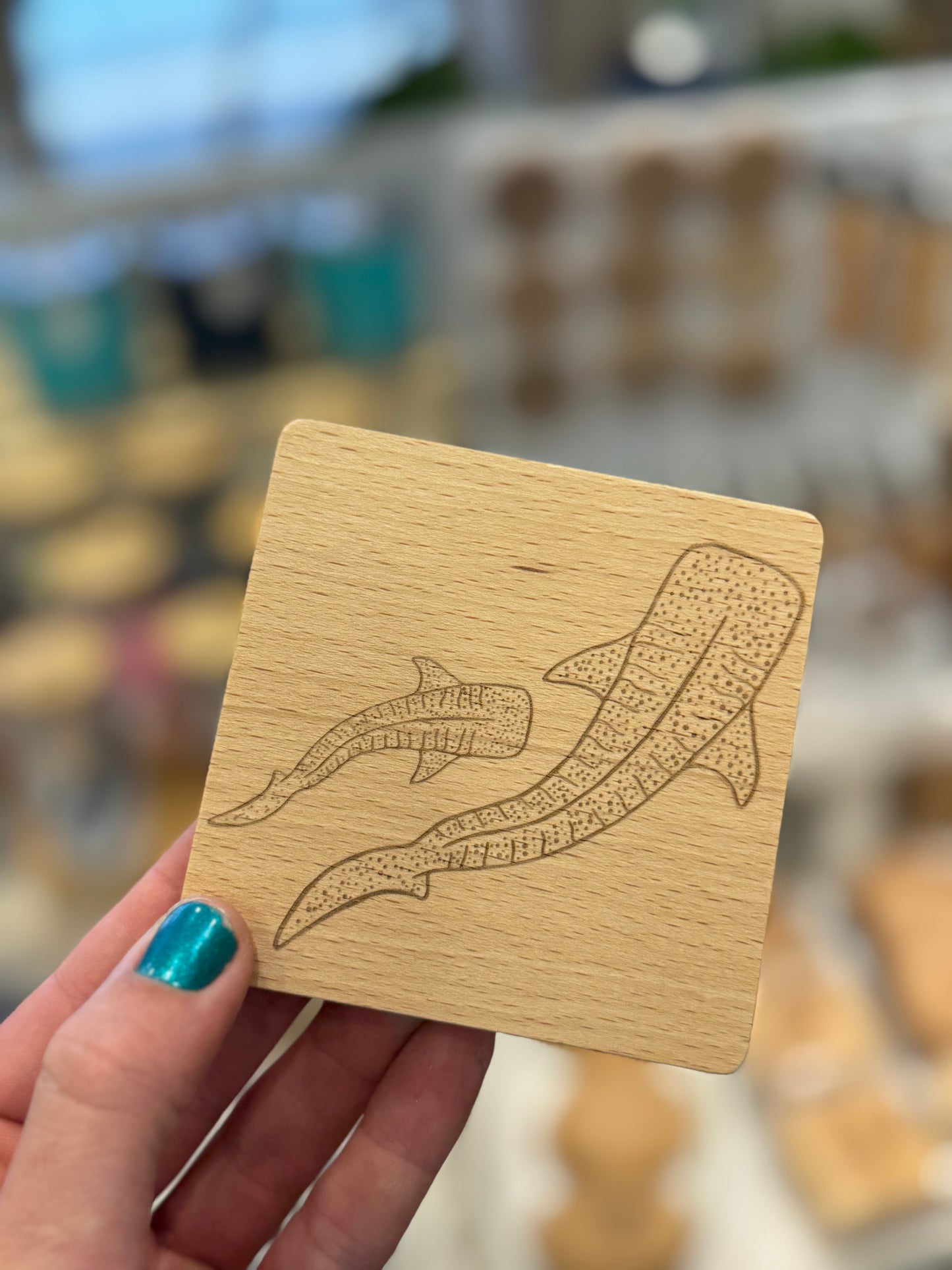 Square Engraved Beach Wood Coasters