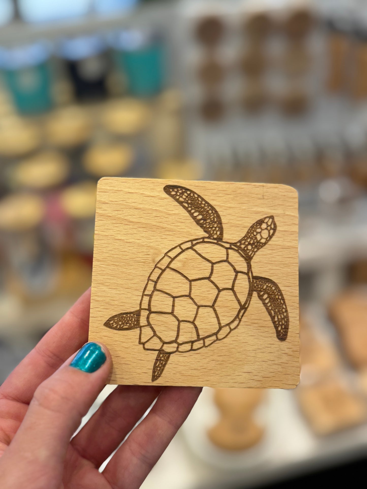 Square Engraved Beach Wood Coasters