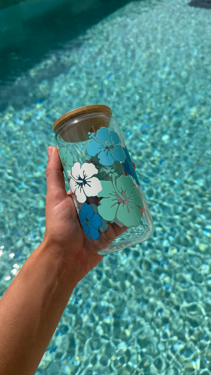 Ocean Hibiscus Glass Tumbler