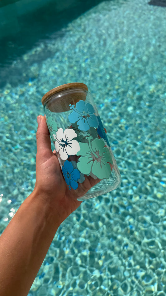 Ocean Hibiscus Glass Tumbler