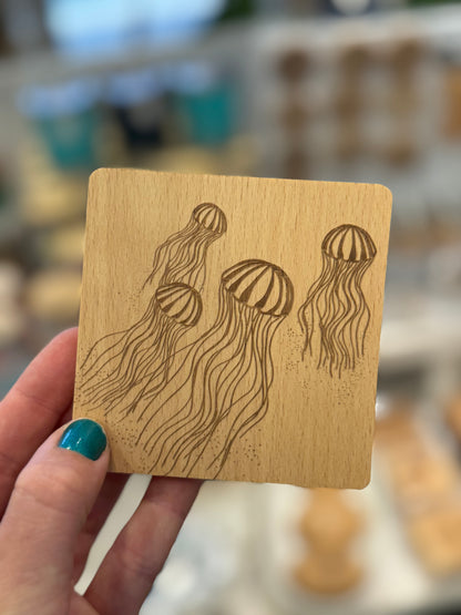 Square Engraved Beach Wood Coasters
