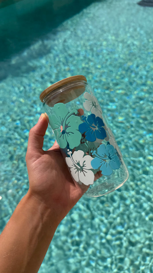Ocean Hibiscus Glass Tumbler