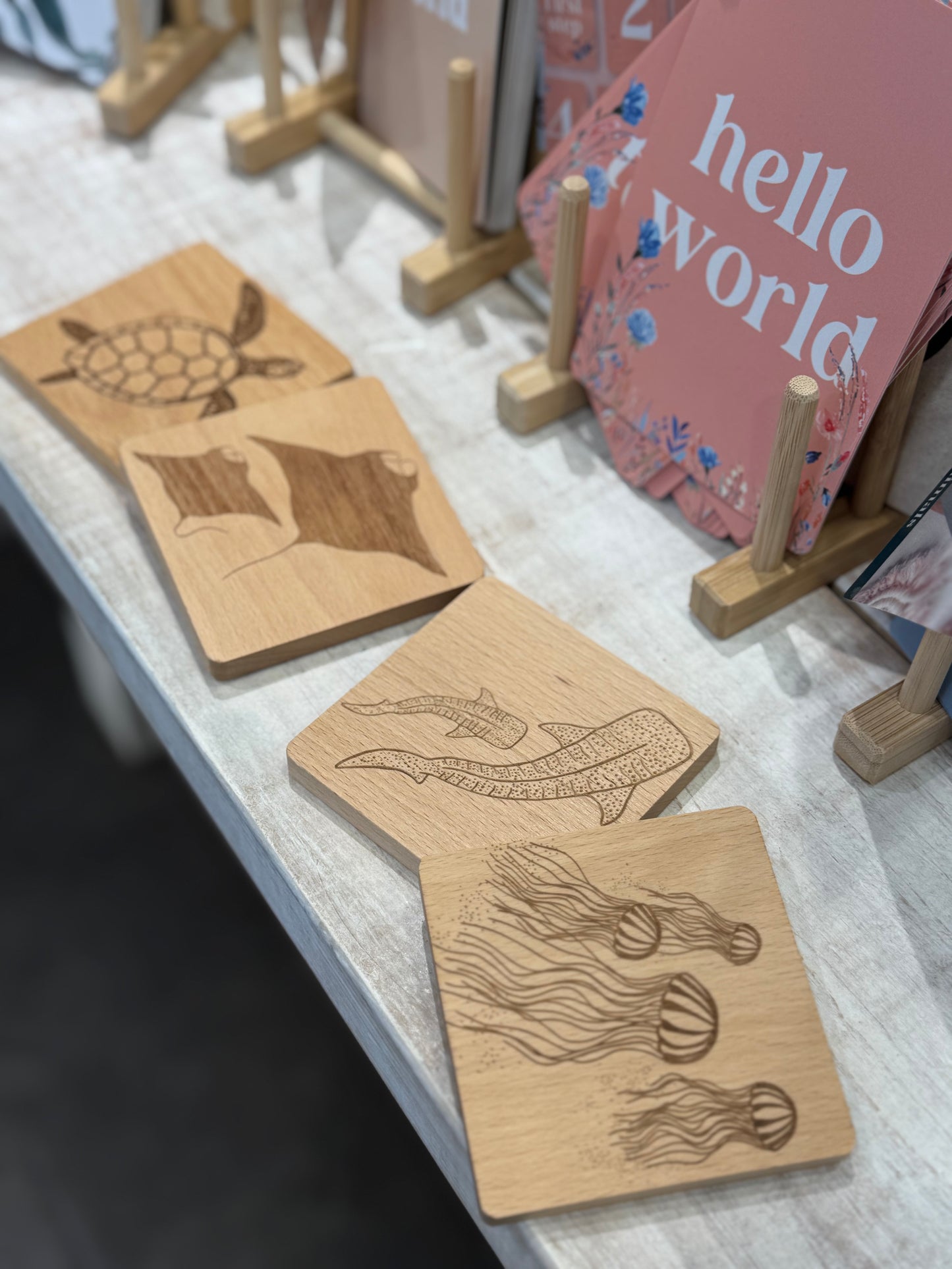 Square Engraved Beach Wood Coasters