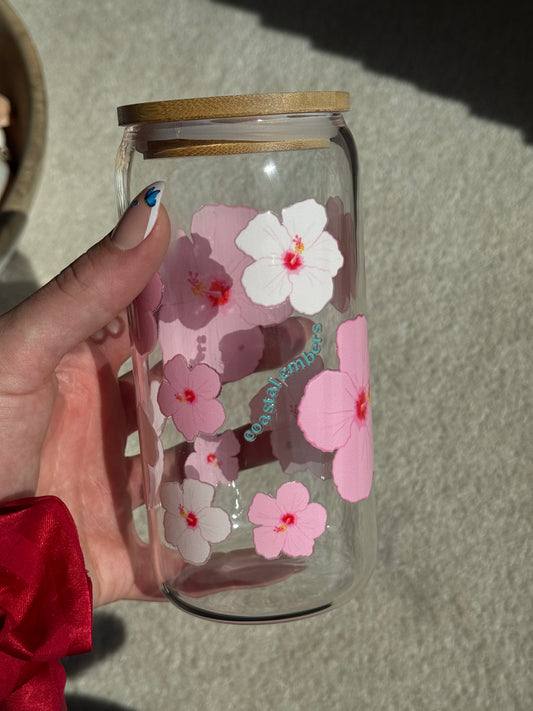 Pink Hibiscus Glass Tumbler
