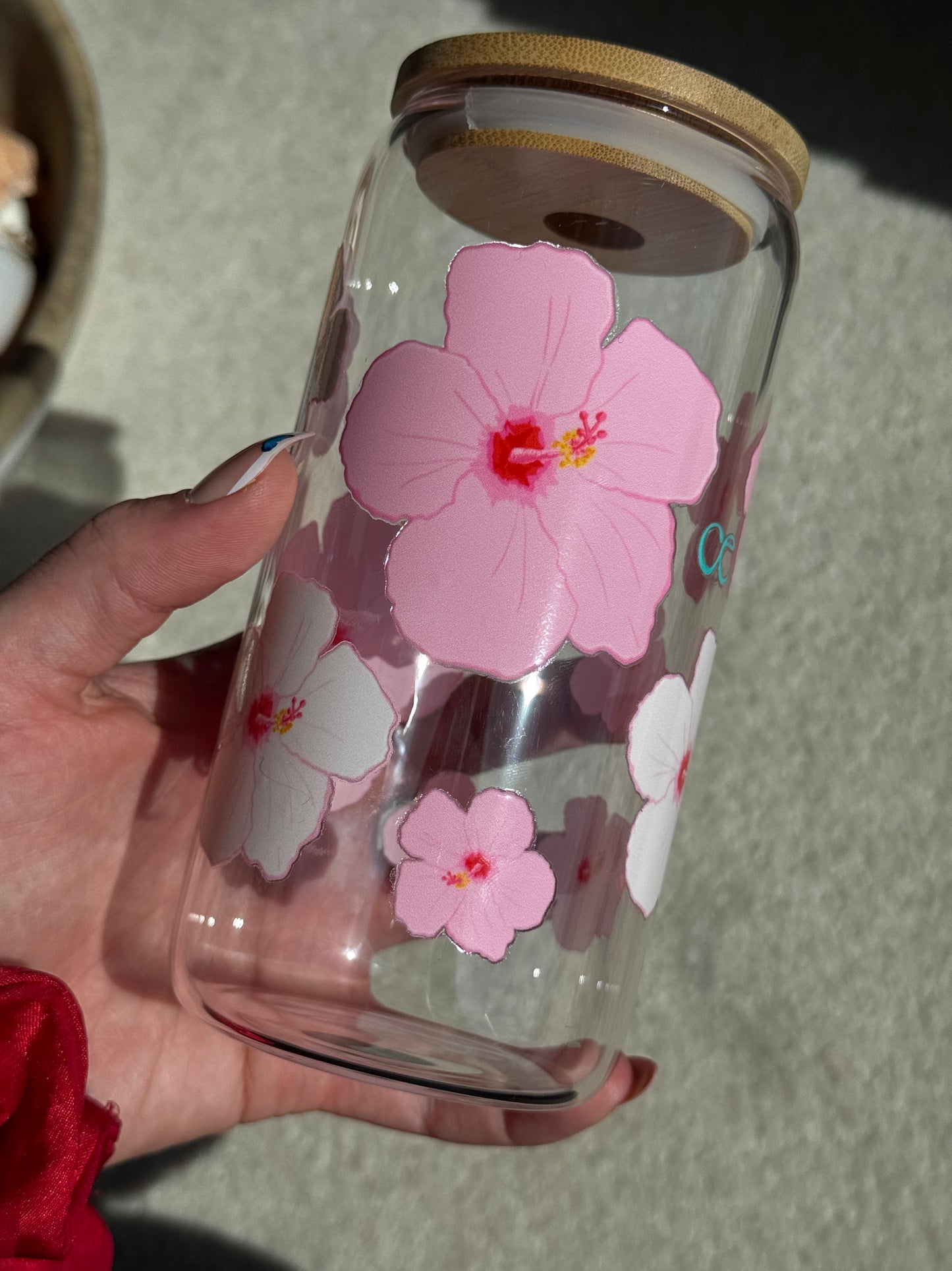 Pink Hibiscus Glass Tumbler
