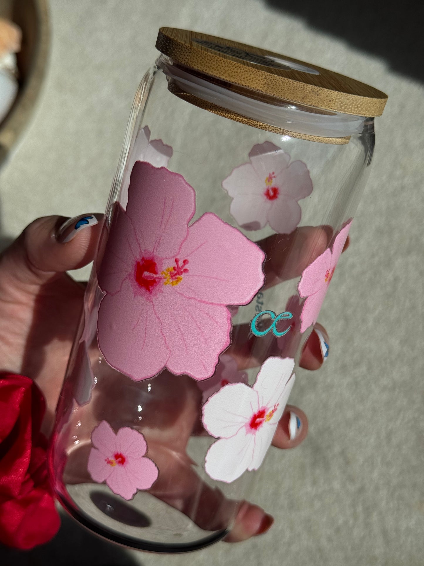Pink Hibiscus Glass Tumbler