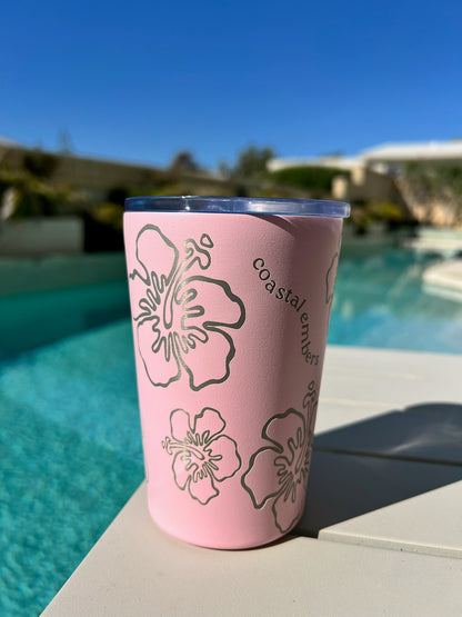 Pink hibiscus Insulated Travel Mug