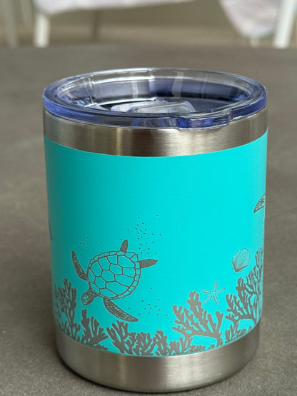 Aqua Coral Reef Turtle Insulated Travel Cup