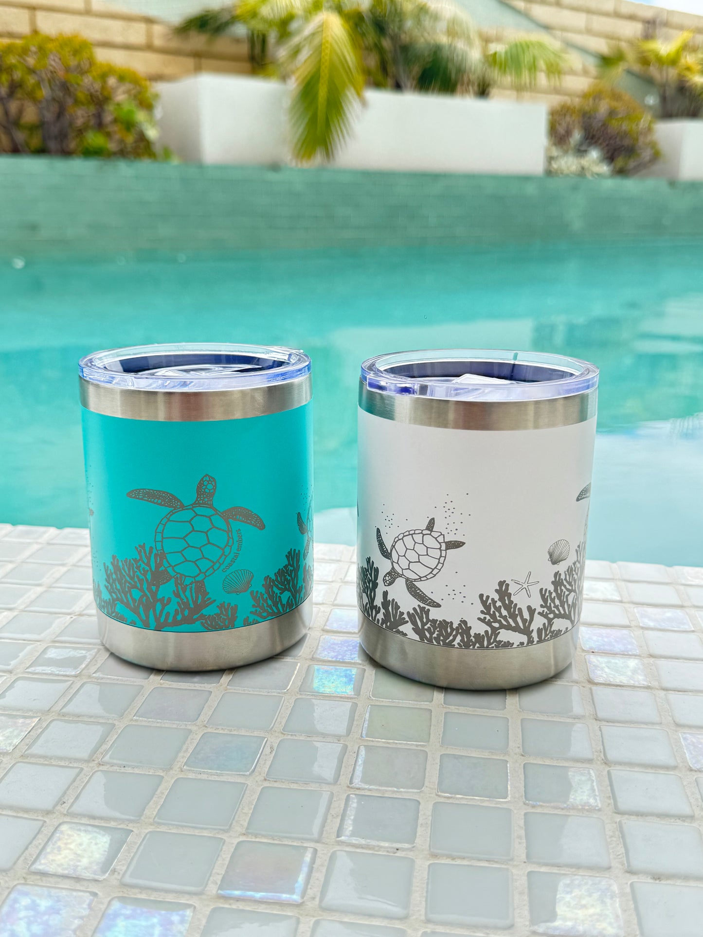 Aqua Coral Reef Turtle Insulated Travel Cup