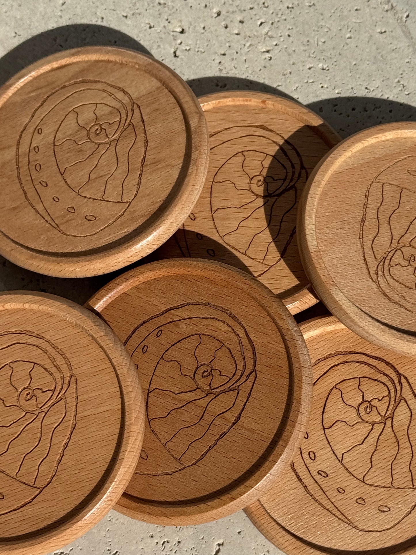 CLEARANCE Abalone Round Wooden Engraved Coasters