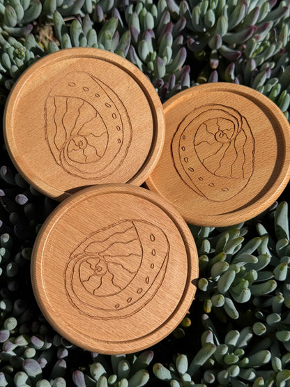 CLEARANCE Abalone Round Wooden Engraved Coasters
