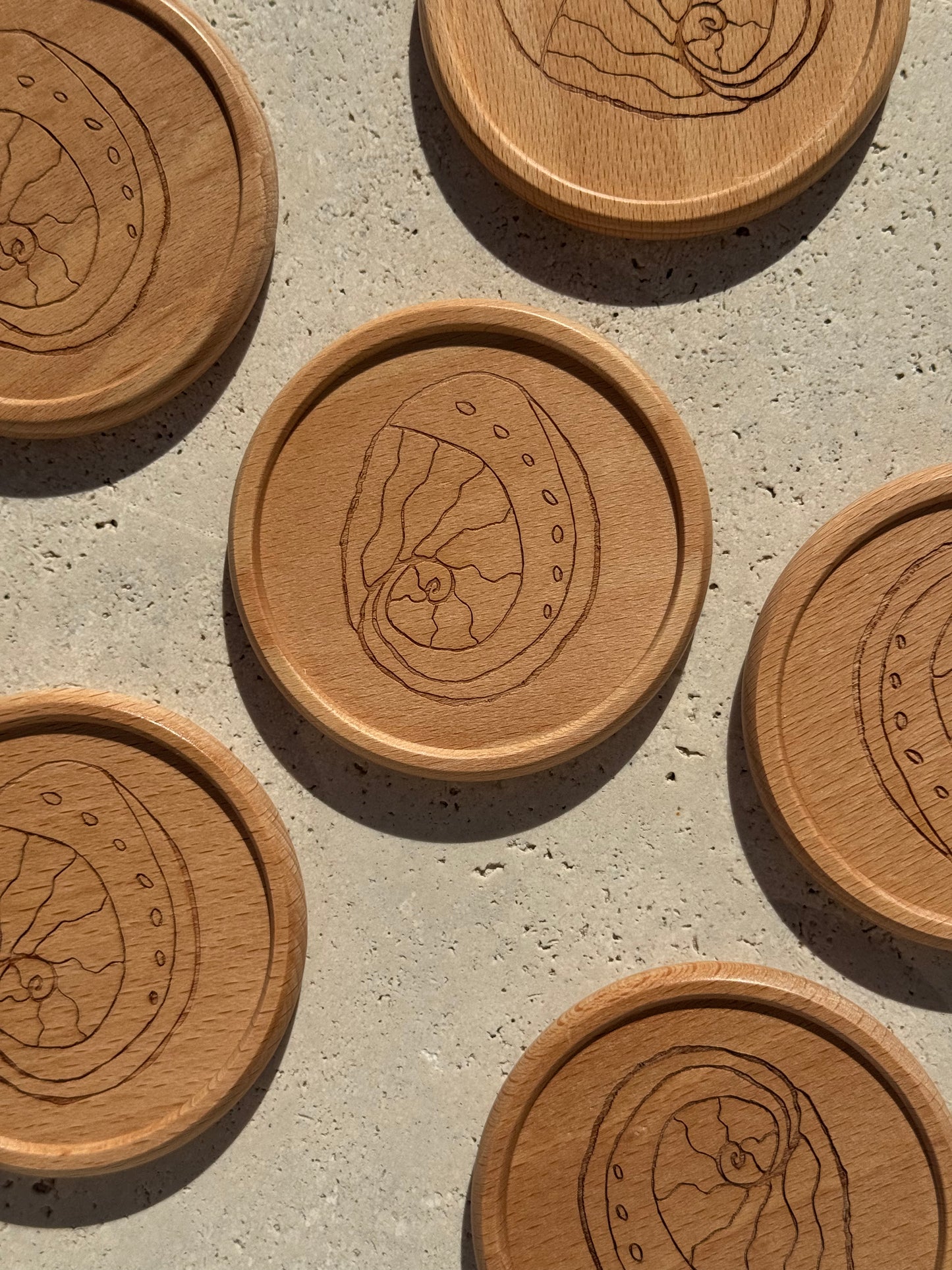 CLEARANCE Abalone Round Wooden Engraved Coasters