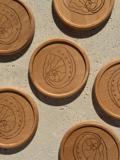 CLEARANCE Abalone Round Wooden Engraved Coasters