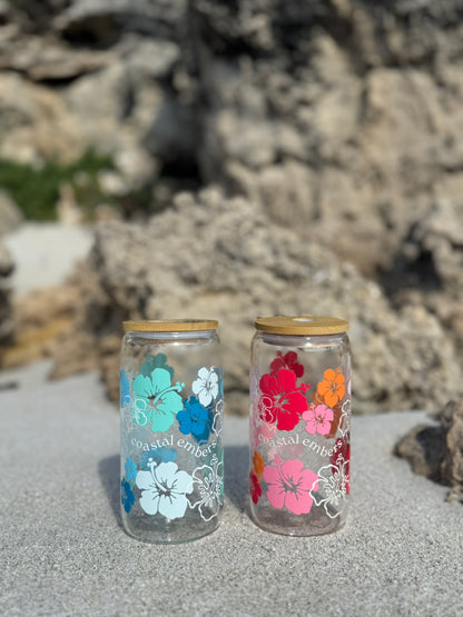 Sunset Hibiscus Glass Tumbler