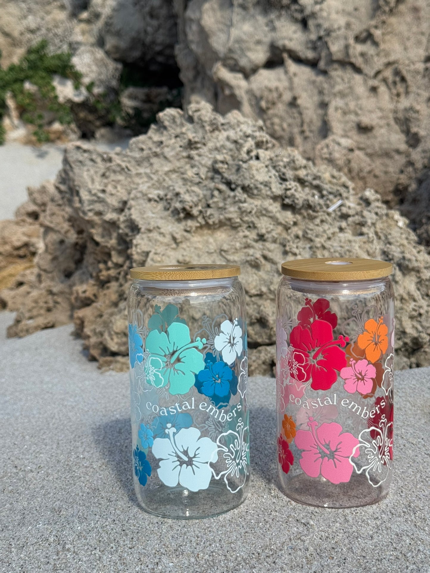 Ocean Hibiscus Glass Tumbler