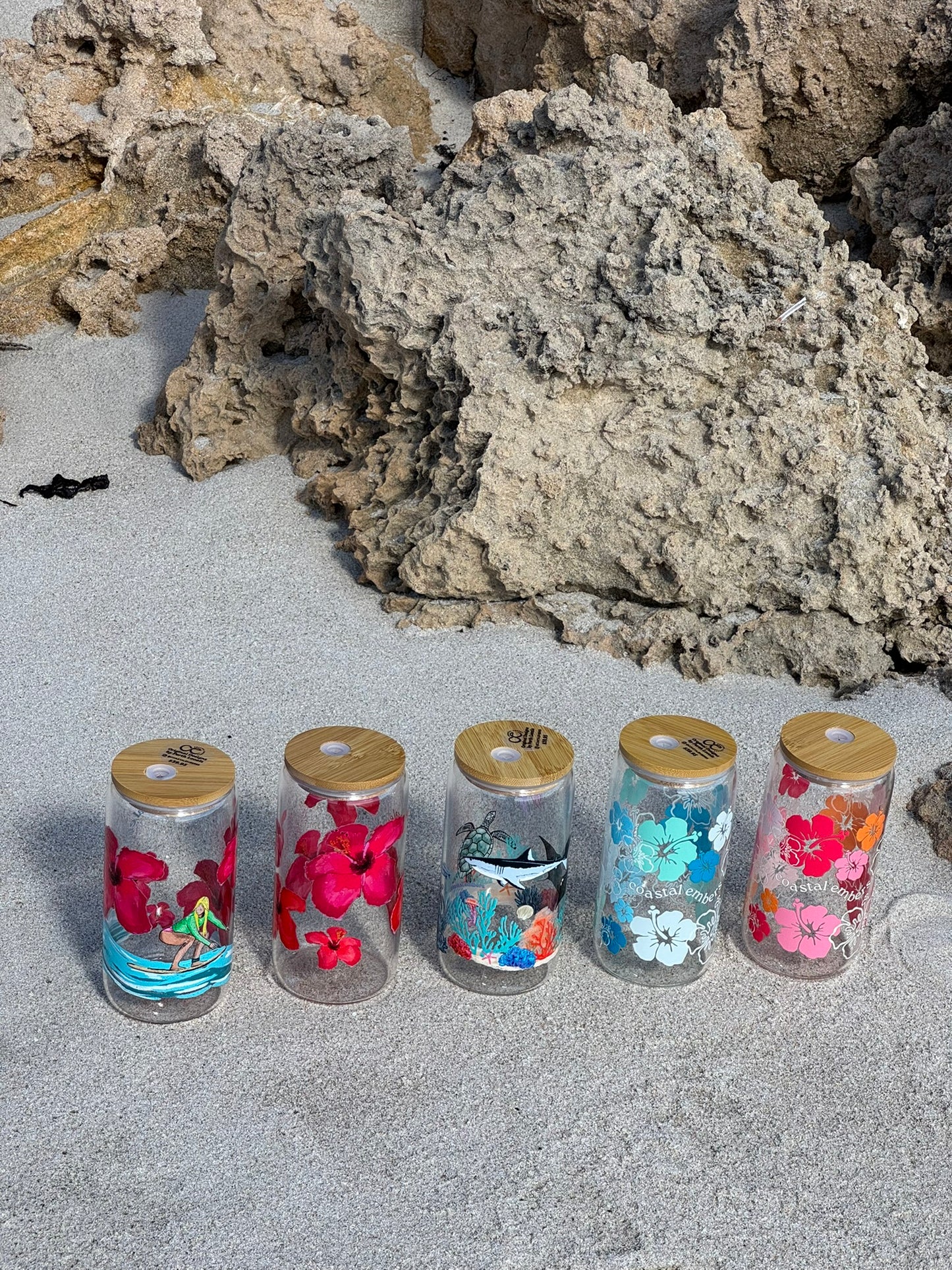 Sunset Hibiscus Glass Tumbler