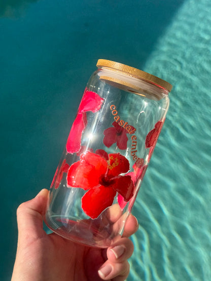 Sketch Hibiscus Glass Tumbler