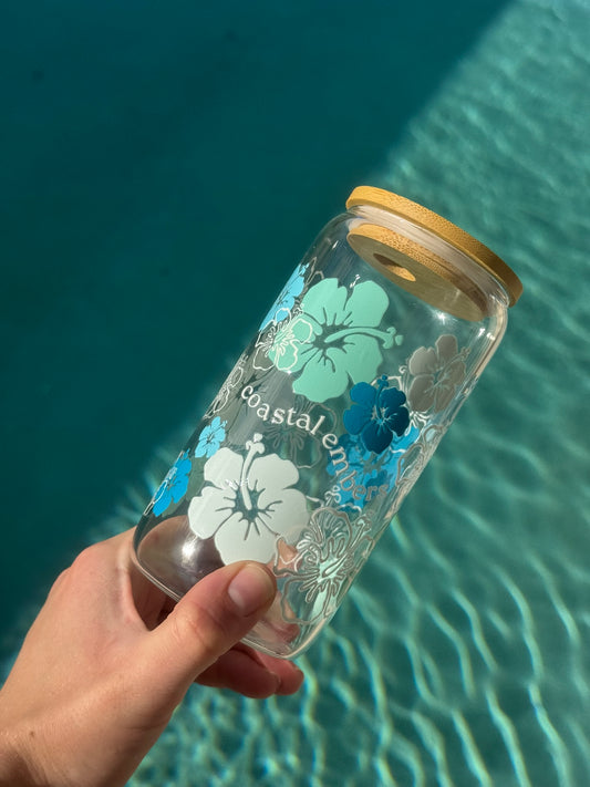 Ocean Hibiscus Glass Tumbler