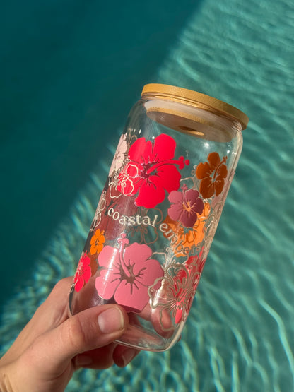 Sunset Hibiscus Glass Tumbler