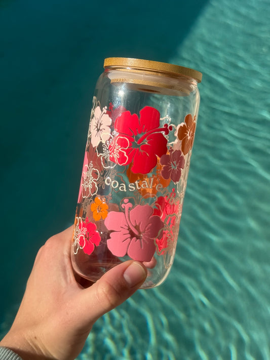 Sunset Hibiscus Glass Tumbler