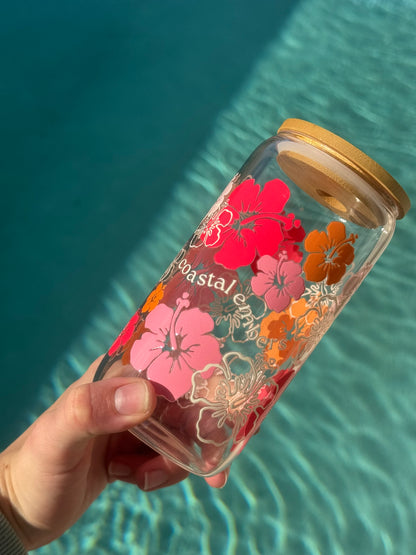 Sunset Hibiscus Glass Tumbler
