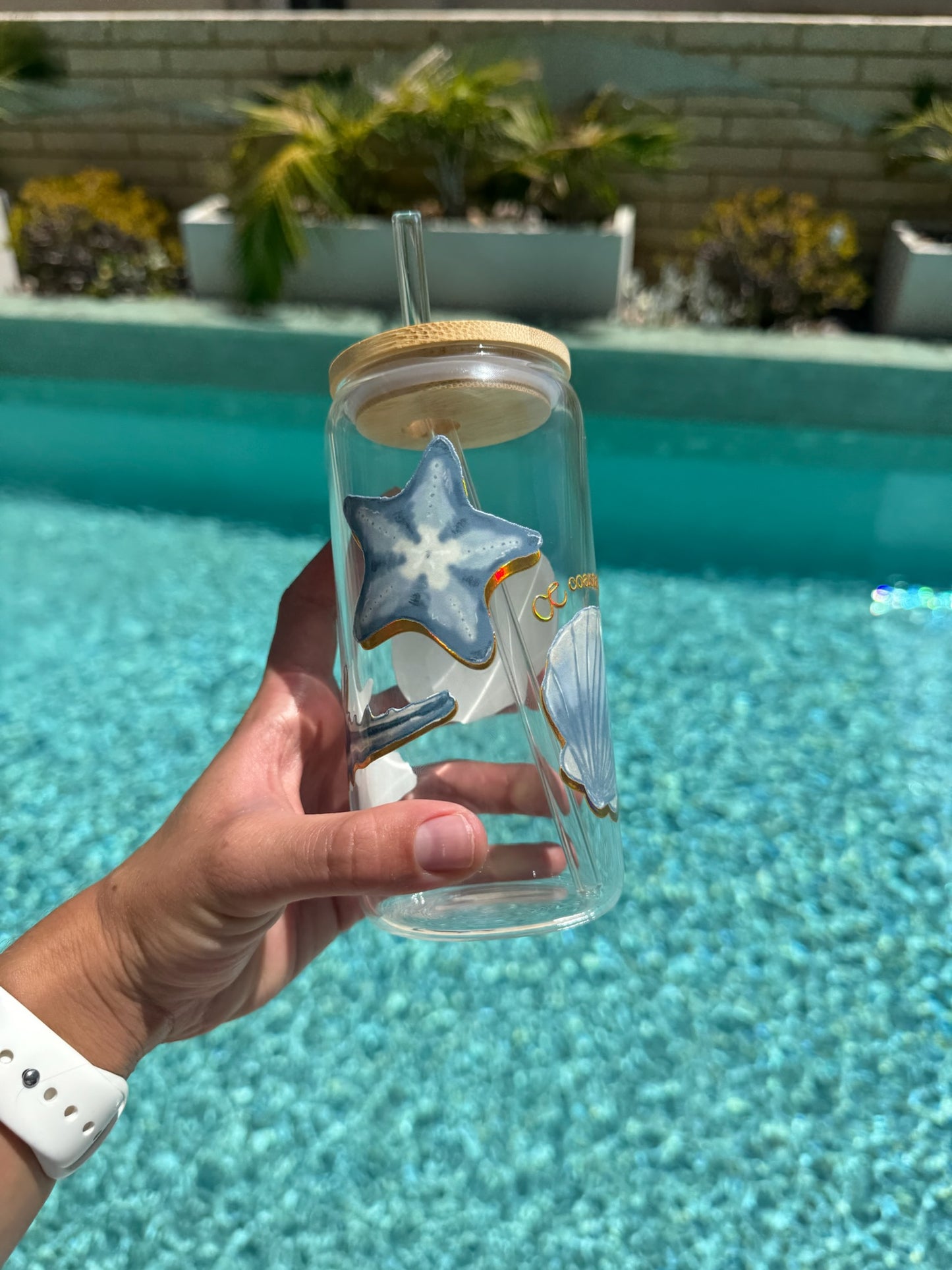 Golden Shell Glass Tumbler
