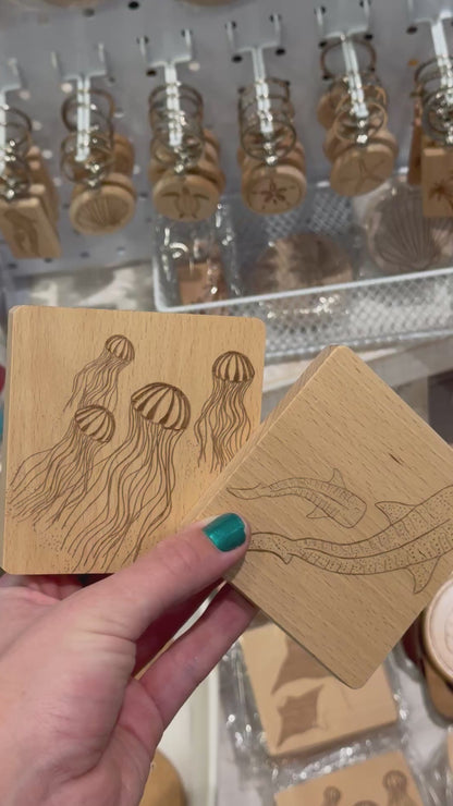 Square Engraved Beach Wood Coasters
