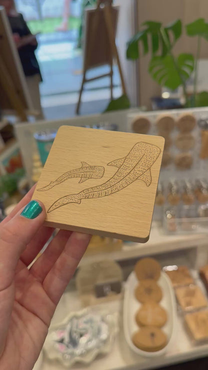 Square Engraved Beach Wood Coasters