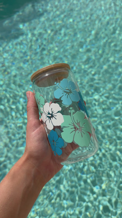 Ocean Hibiscus Glass Tumbler