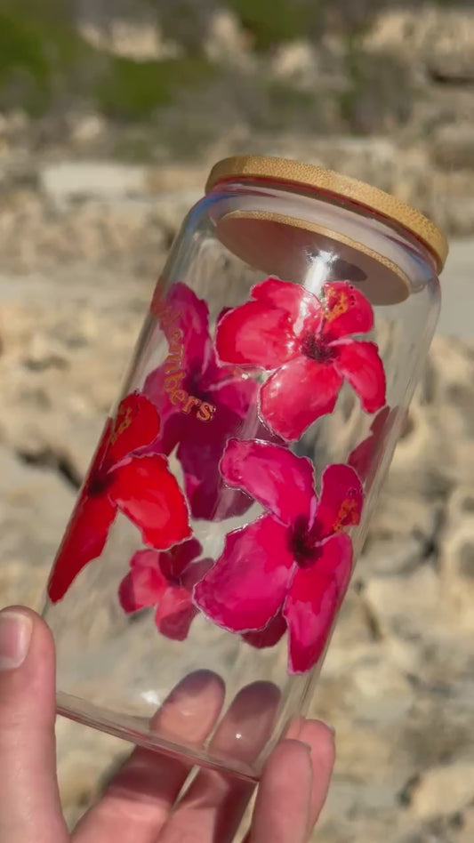 Sketch Hibiscus Glass Tumbler