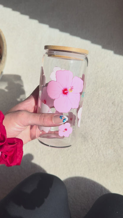 Pink Hibiscus Glass Tumbler