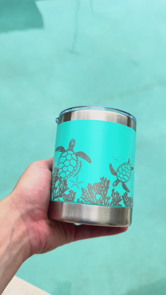 Aqua Coral Reef Turtle Insulated Travel Cup